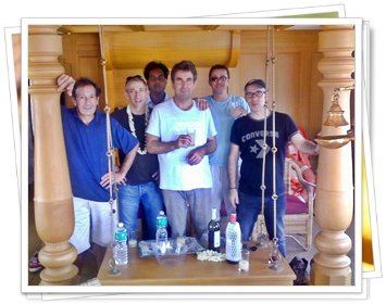 Partick and friends on a houseboat cruise trip in Kerala