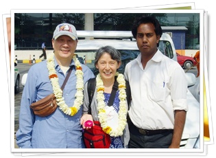 Rose and her husband at Delhi Airport with Shaan 